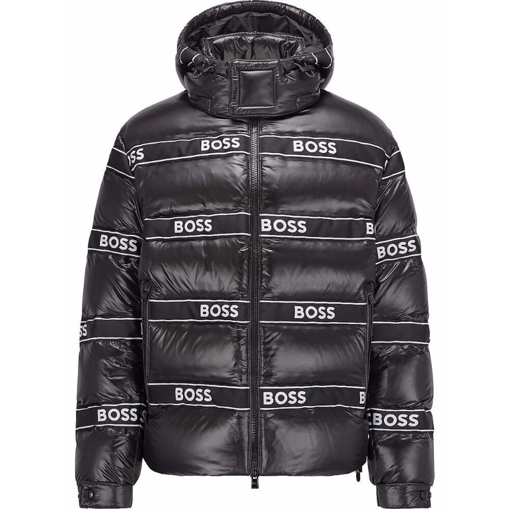 HUGO BOSS DOWN-FILLED JACKET WITH LOGO TRIMS AND DETACHABLE HOOD
